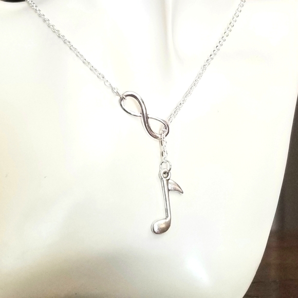 Silver Lariat Necklace Infinity Eighth Note Y Necklace Steve Perry Journey Fan - Picture 1 of 5